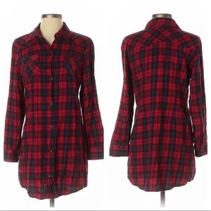 JAK Plaid Snap Front Convertible Sleeve Tunic XS